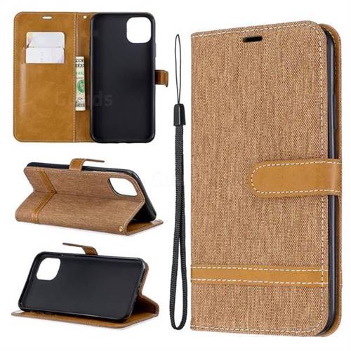 Jeans Cowboy Denim Leather Wallet Case for iPhone 11 Pro Max - Brown
