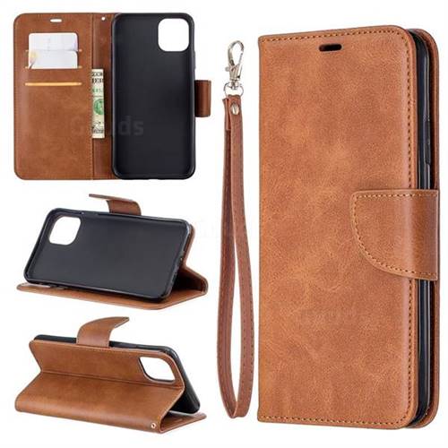 Classic Sheepskin PU Leather Phone Wallet Case for iPhone 11 Pro Max (6.5 inch) - Brown