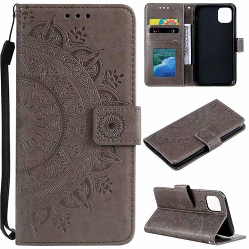 Intricate Embossing Datura Leather Wallet Case for iPhone 11 Pro Max (6.5 inch) - Gray