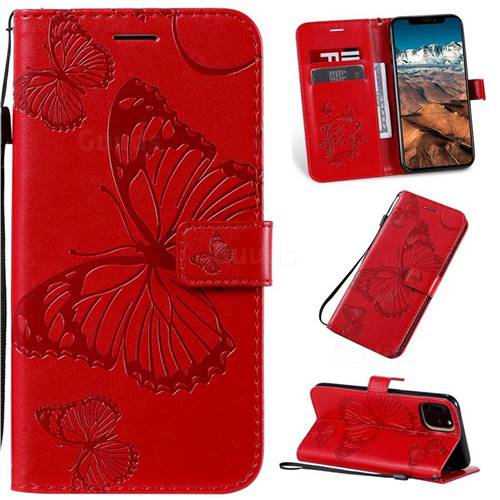 Embossing 3D Butterfly Leather Wallet Case for iPhone 11 Pro Max (6.5 inch) - Red