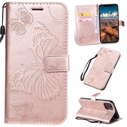 Embossing 3D Butterfly Leather Wallet Case for iPhone 11 Pro Max (6.5 inch) - Rose Gold