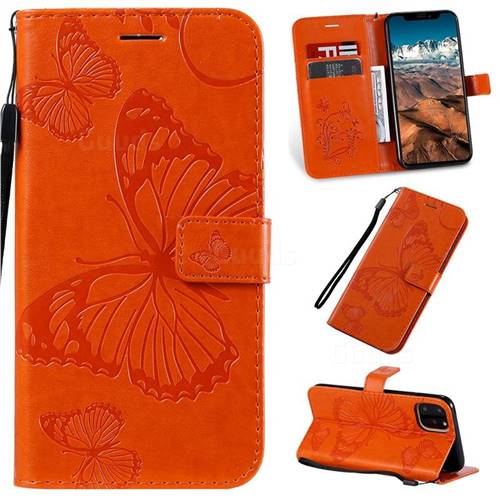 Embossing 3D Butterfly Leather Wallet Case for iPhone 11 Pro Max (6.5 inch) - Orange