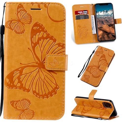 Embossing 3D Butterfly Leather Wallet Case for iPhone 11 Pro Max (6.5 inch) - Yellow
