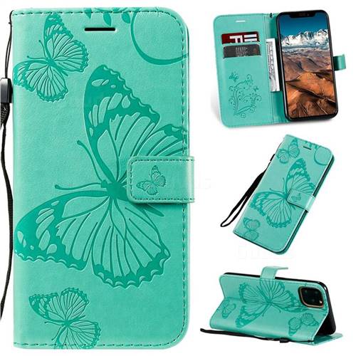 Embossing 3D Butterfly Leather Wallet Case for iPhone 11 Pro Max (6.5 inch) - Green