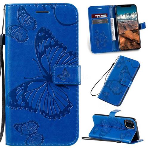 Embossing 3D Butterfly Leather Wallet Case for iPhone 11 Pro Max (6.5 inch) - Blue