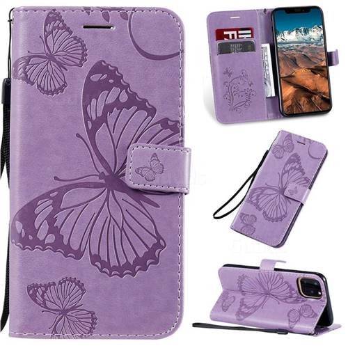 Embossing 3D Butterfly Leather Wallet Case for iPhone 11 Pro Max (6.5 inch) - Purple