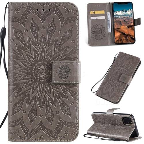 Embossing Sunflower Leather Wallet Case for iPhone 11 Pro Max (6.5 inch) - Gray