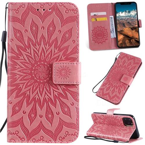 Embossing Sunflower Leather Wallet Case for iPhone 11 Pro Max (6.5 inch) - Pink