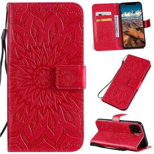 Embossing Sunflower Leather Wallet Case for iPhone 11 Pro Max (6.5 inch) - Red