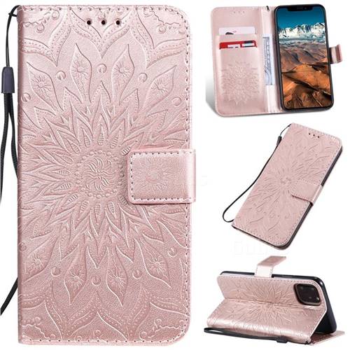 Embossing Sunflower Leather Wallet Case for iPhone 11 Pro Max (6.5 inch) - Rose Gold