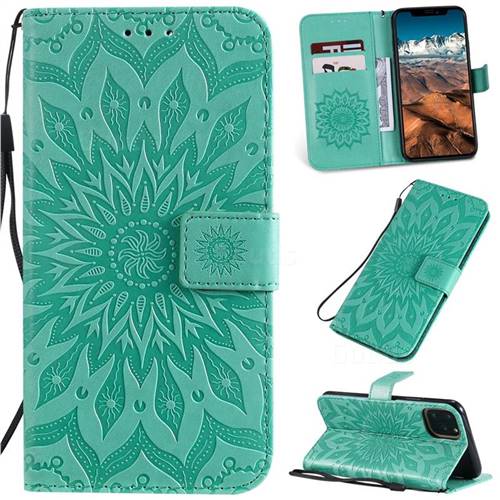 Embossing Sunflower Leather Wallet Case for iPhone 11 Pro Max (6.5 inch) - Green