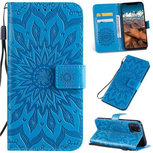 Embossing Sunflower Leather Wallet Case for iPhone 11 Pro Max (6.5 inch) - Blue