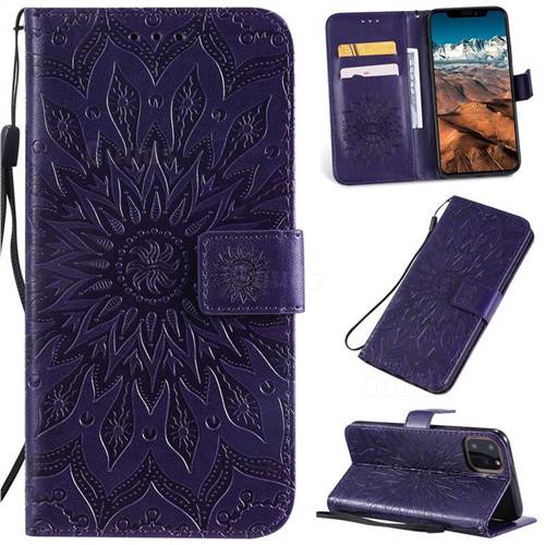 Embossing Sunflower Leather Wallet Case for iPhone 11 Pro Max (6.5 inch) - Purple