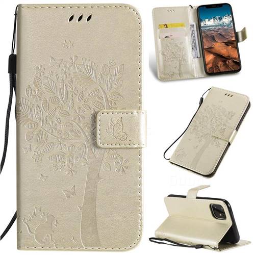 Embossing Butterfly Tree Leather Wallet Case for iPhone 11 Pro Max (6.5 inch) - Champagne