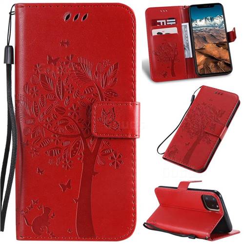 Embossing Butterfly Tree Leather Wallet Case for iPhone 11 Pro Max (6.5 inch) - Red