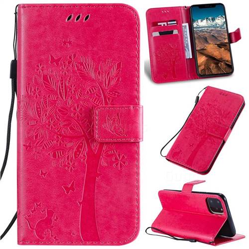 Embossing Butterfly Tree Leather Wallet Case for iPhone 11 Pro Max (6.5 inch) - Rose