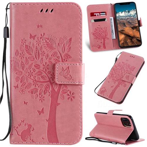 Embossing Butterfly Tree Leather Wallet Case for iPhone 11 Pro Max (6.5 inch) - Pink