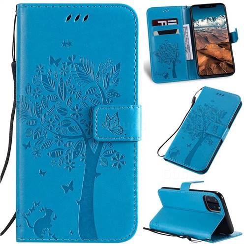 Embossing Butterfly Tree Leather Wallet Case for iPhone 11 Pro Max (6.5 inch) - Blue
