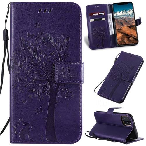 Embossing Butterfly Tree Leather Wallet Case for iPhone 11 Pro Max (6.5 inch) - Purple