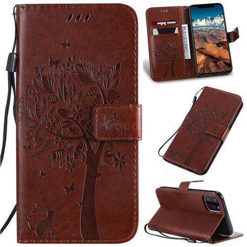 Embossing Butterfly Tree Leather Wallet Case for iPhone 11 Pro Max (6.5 inch) - Coffee