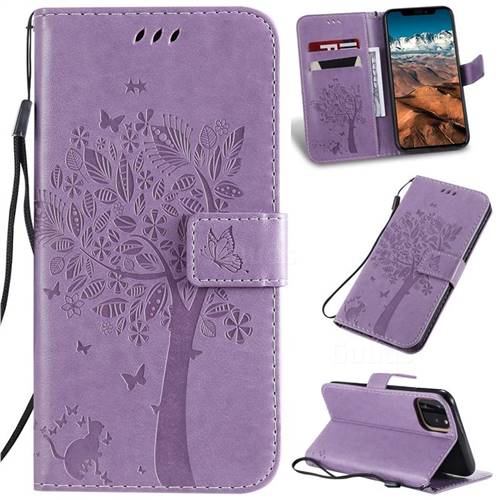 Embossing Butterfly Tree Leather Wallet Case for iPhone 11 Pro Max (6.5 inch) - Violet