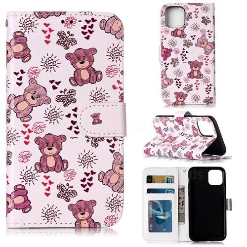 Cute Bear 3D Relief Oil PU Leather Wallet Case for iPhone 11 Pro Max (6.5 inch)
