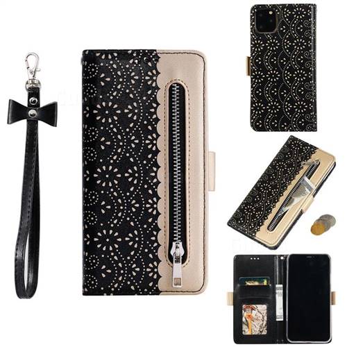 Luxury Lace Zipper Stitching Leather Phone Wallet Case for iPhone 11 Pro Max (6.5 inch) - Black
