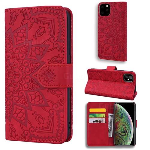 Retro Embossing Mandala Flower Leather Wallet Case for iPhone 11 Pro Max (6.5 inch) - Red