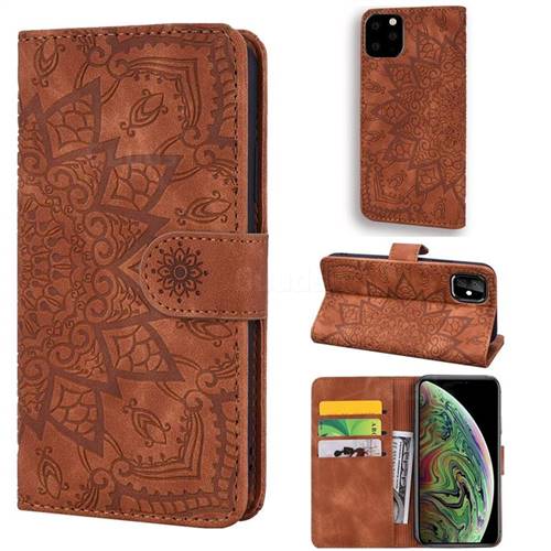 Retro Embossing Mandala Flower Leather Wallet Case for iPhone 11 Pro Max (6.5 inch) - Brown