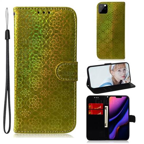 Laser Circle Shining Leather Wallet Phone Case for iPhone 11 Pro Max (6.5 inch) - Golden