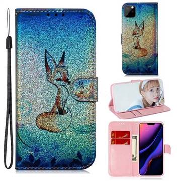 Cute Fox Laser Shining Leather Wallet Phone Case for iPhone 11 Pro Max (6.5 inch)