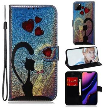Love Cat Laser Shining Leather Wallet Phone Case for iPhone 11 Pro Max (6.5 inch)