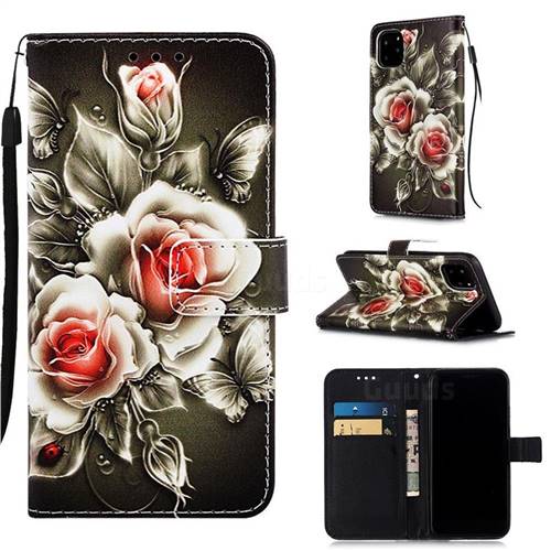 Black Rose Matte Leather Wallet Phone Case for iPhone 11 Pro Max (6.5 inch)