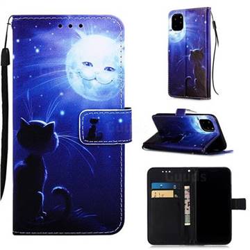 Cat and Moon Matte Leather Wallet Phone Case for iPhone 11 Pro Max (6.5 inch)