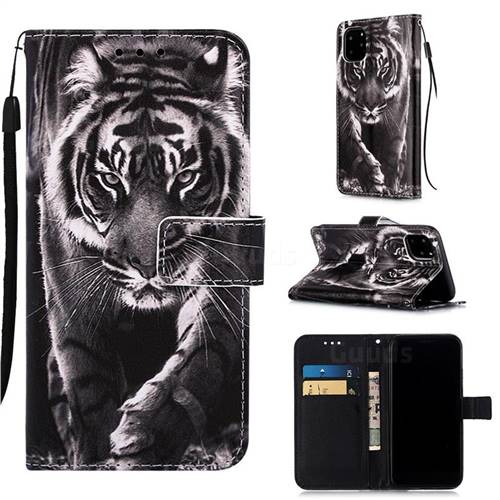 Black and White Tiger Matte Leather Wallet Phone Case for iPhone 11 Pro Max (6.5 inch)