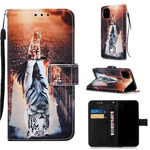 Cat and Tiger Matte Leather Wallet Phone Case for iPhone 11 Pro Max (6.5 inch)