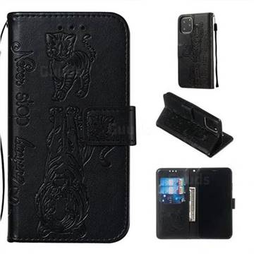 Embossing Tiger and Cat Leather Wallet Case for iPhone 11 Pro Max (6.5 inch) - Black
