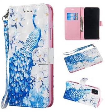 Blue Peacock 3D Painted Leather Wallet Phone Case for iPhone 11 Pro Max (6.5 inch)