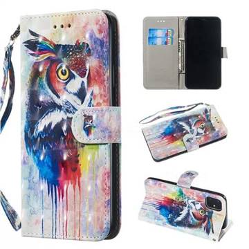 Watercolor Owl 3D Painted Leather Wallet Phone Case for iPhone 11 Pro Max (6.5 inch)