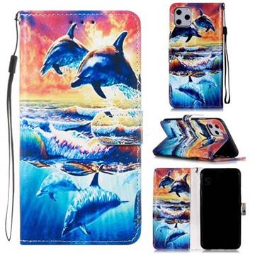 Couple Dolphin Smooth Leather Phone Wallet Case for iPhone 11 Pro Max (6.5 inch)