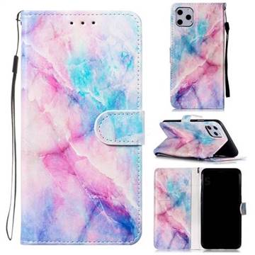 Blue Pink Marble Smooth Leather Phone Wallet Case for iPhone 11 Pro Max (6.5 inch)