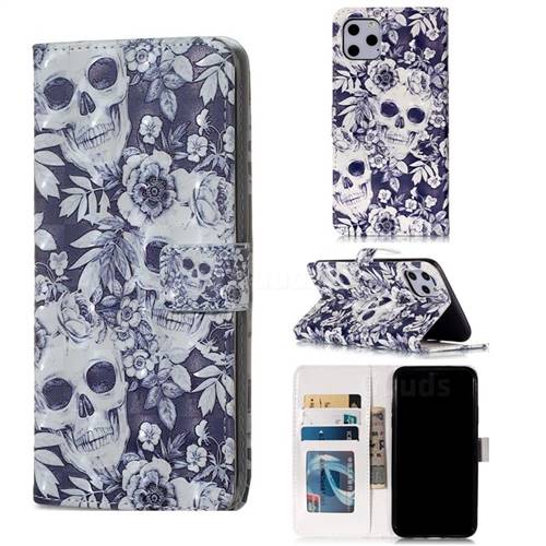 Skull Flower 3D Painted Leather Phone Wallet Case for iPhone 11 Pro Max (6.5 inch)