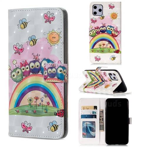 Rainbow Owl Family 3D Painted Leather Phone Wallet Case for iPhone 11 Pro Max (6.5 inch)