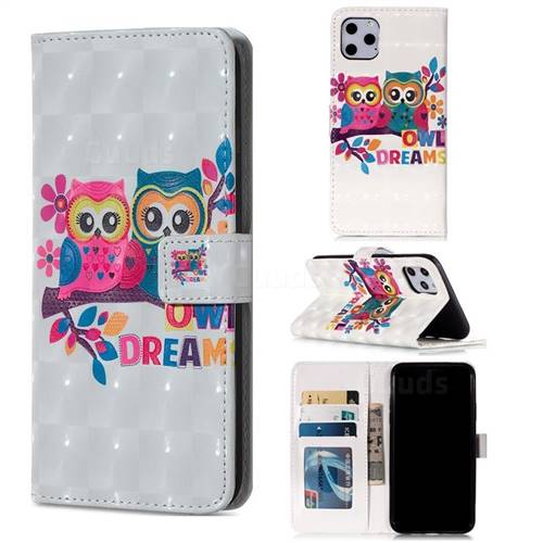 Couple Owl 3D Painted Leather Phone Wallet Case for iPhone 11 Pro Max (6.5 inch)