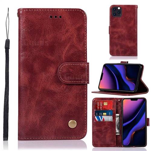 Luxury Retro Leather Wallet Case for iPhone 11 Pro Max (6.5 inch) - Wine Red