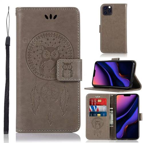 Intricate Embossing Owl Campanula Leather Wallet Case for iPhone 11 Pro Max (6.5 inch) - Grey