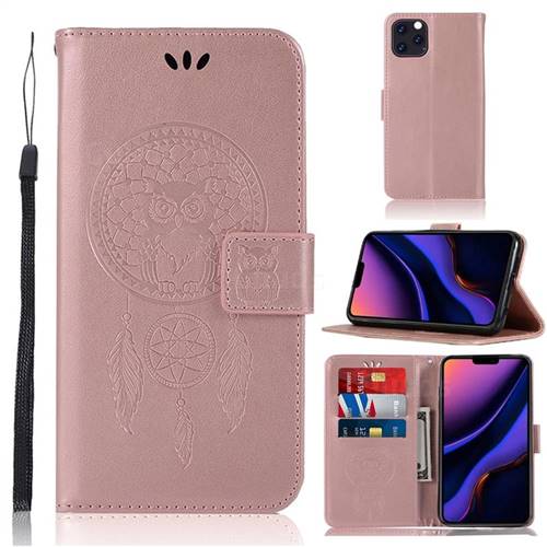 Intricate Embossing Owl Campanula Leather Wallet Case for iPhone 11 Pro Max (6.5 inch) - Rose Gold