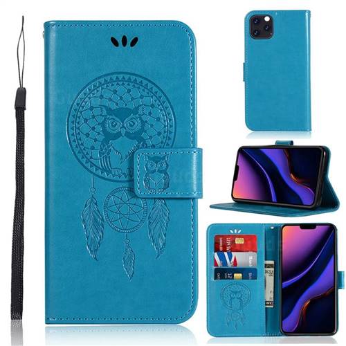 Intricate Embossing Owl Campanula Leather Wallet Case for iPhone 11 Pro Max (6.5 inch) - Blue