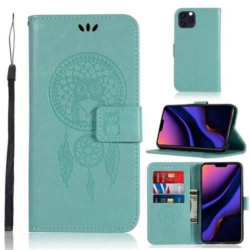Intricate Embossing Owl Campanula Leather Wallet Case for iPhone 11 Pro Max (6.5 inch) - Green