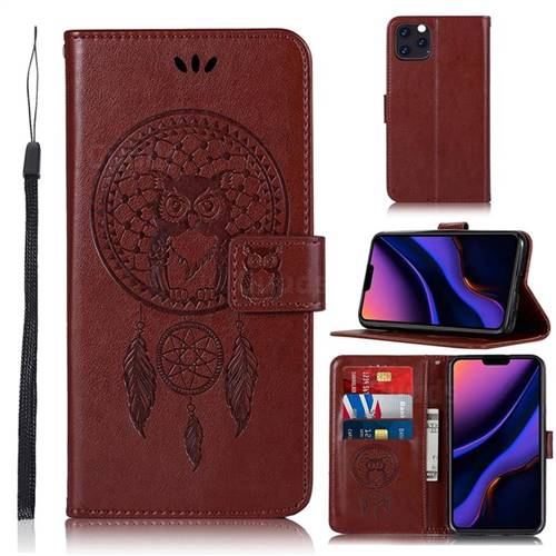 Intricate Embossing Owl Campanula Leather Wallet Case for iPhone 11 Pro Max (6.5 inch) - Brown